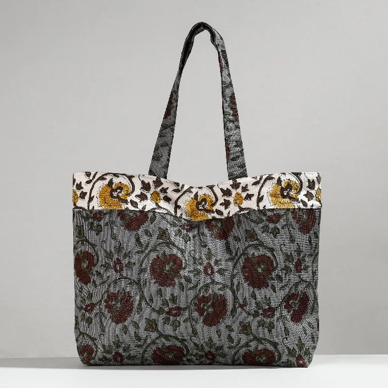 Affordable Bags For Budget Shoppers Grey - Hand Block Printed Laminated Jute Shoulder Bag