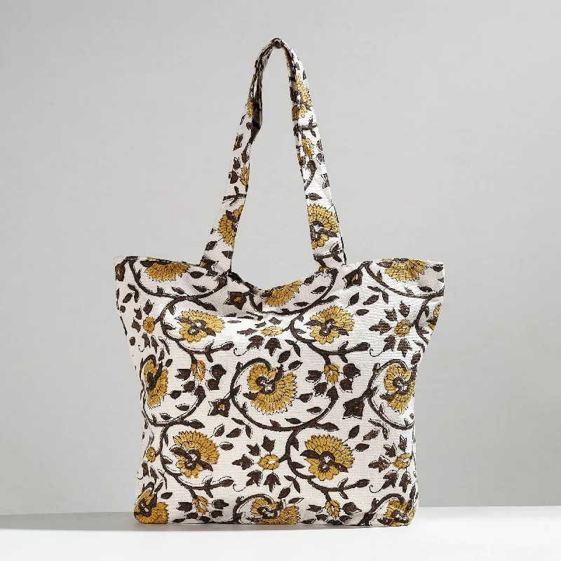 Discounted Designer Bags For Clearance Sale White - Hand Block Printed Canvas Cotton Shoulder Bag