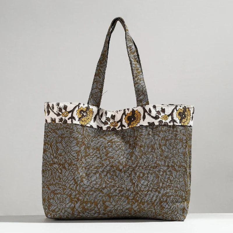 Wholesale Bags For Resellers Grey - Hand Block Printed Laminated Jute Shoulder Bag