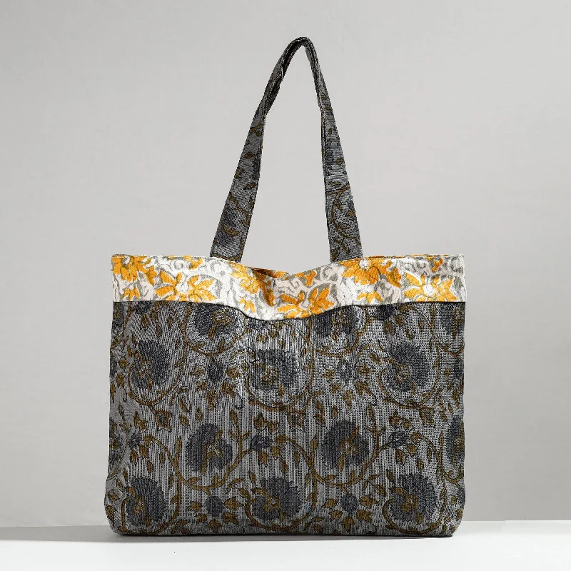 Black Friday Deals On Stylish Handbags Grey - Hand Block Printed Laminated Jute Shoulder Bag
