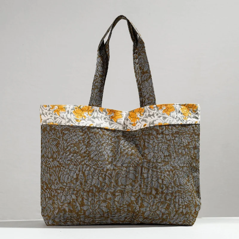 Discounted Designer Bags For Clearance Sale Grey - Hand Block Printed Laminated Jute Shoulder Bag