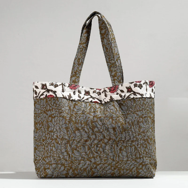 Discounted Designer Bags For Clearance Events Grey - Hand Block Printed Laminated Jute Shoulder Bag