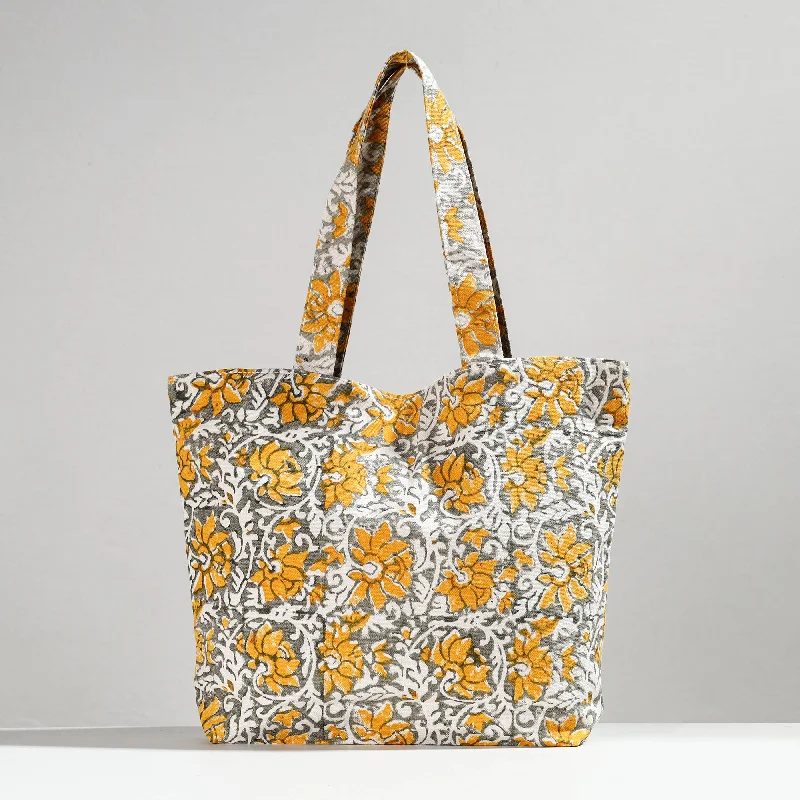 Bags For Outdoor Adventures Yellow - Hand Block Printed Canvas Cotton Shoulder Bag