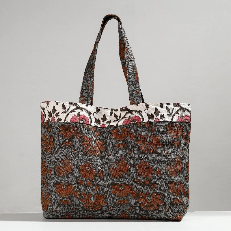 Everyday Bags For Work, School, Or Errands Grey - Hand Block Printed Laminated Jute Shoulder Bag