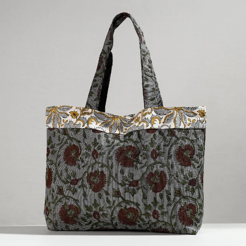 Luxury Bags With Premium Materials And Craftsmanship Grey - Hand Block Printed Laminated Jute Shoulder Bag