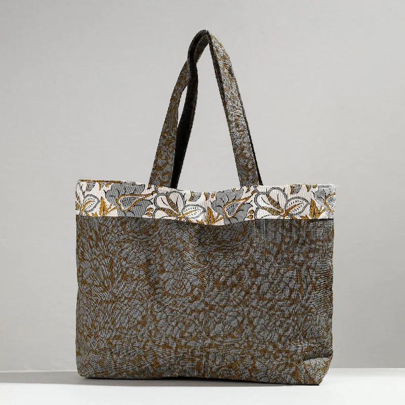 Bags With Discounts Grey - Hand Block Printed Laminated Jute Shoulder Bag