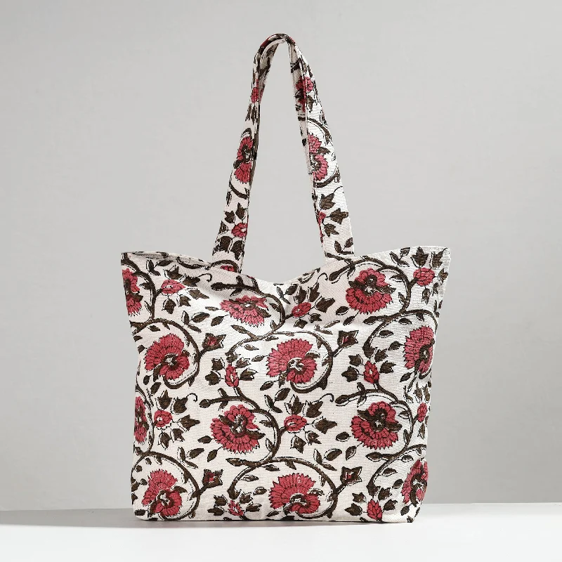 Black Friday And Cyber Monday Bag Deals White - Hand Block Printed Canvas Cotton Shoulder Bag