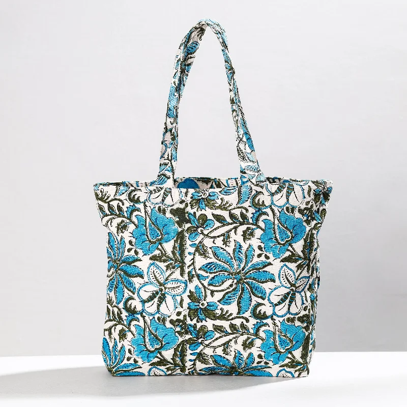 Rustic Bags For Outdoor And Nature-Inspired Looks Blue - Hand Block Printed Canvas Cotton Shoulder Bag