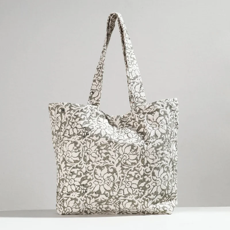 Designer Bags For Luxury Collectors Grey - Hand Block Printed Canvas Cotton Shoulder Bag