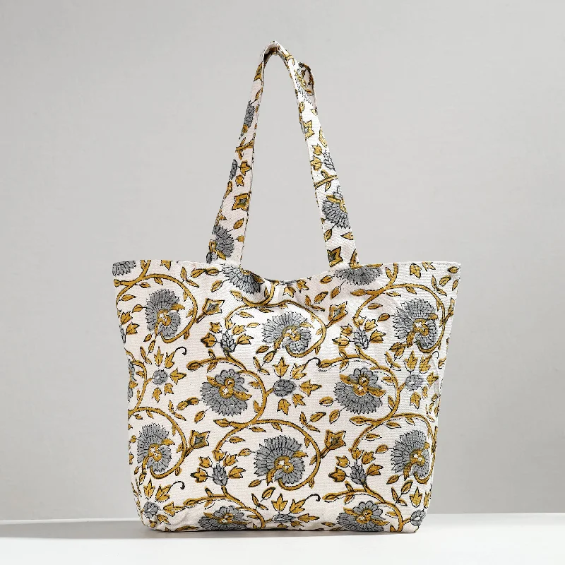 Bags For College Students On A Budget White - Hand Block Printed Canvas Cotton Shoulder Bag