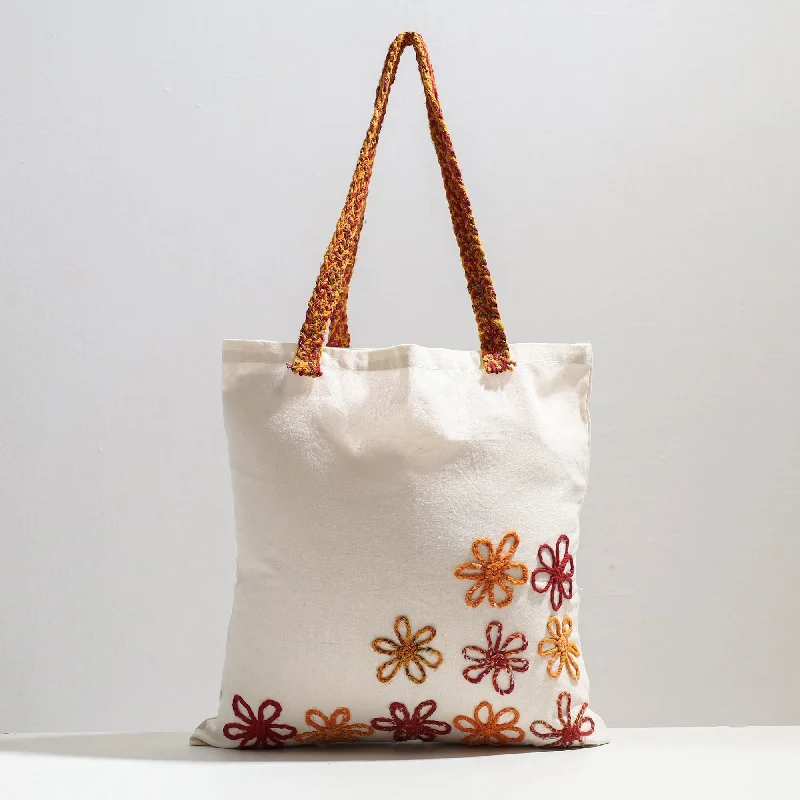 Inspired Bags For Affordable Luxury White - Handcrafted Cotton Recycled Flower Design Shoulder Bag