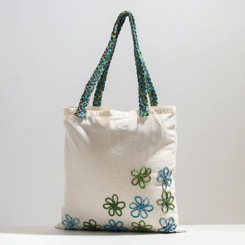 Bags With Seasonal Sales White - Handcrafted Cotton Recycled Flower Design Shoulder Bag