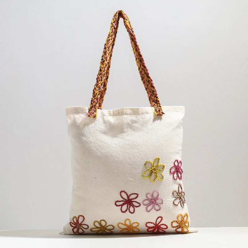 Trendy Festival Bags With Limited-Time Offers White - Handcrafted Cotton Recycled Flower Design Shoulder Bag