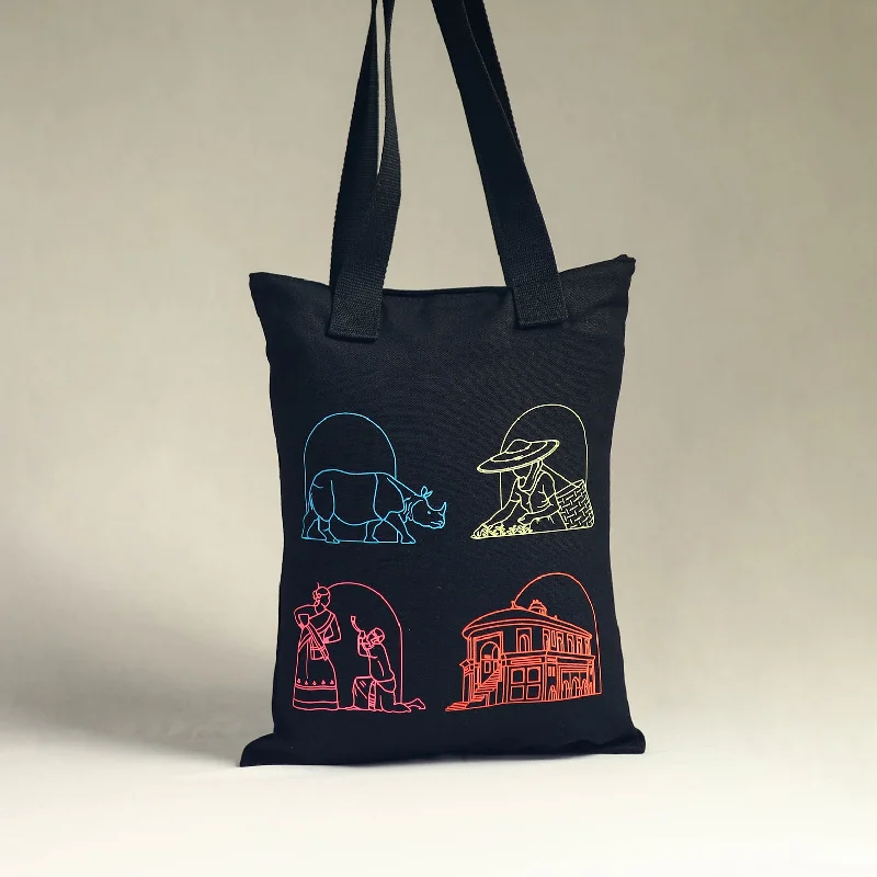 Stylish Bags For Fashion Bloggers With Promotions Black - Assam's Iconic Symbols Cotton Canvas Tote Bag