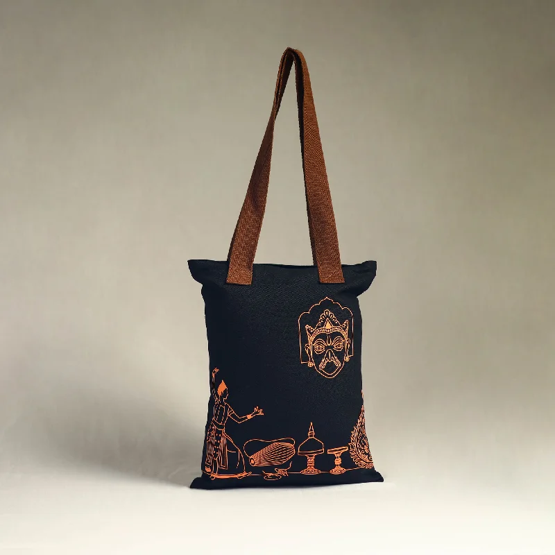 Odor-Resistant And Budget Bags Black - Assam's Popular Symbols Cotton Canvas Tote Bag