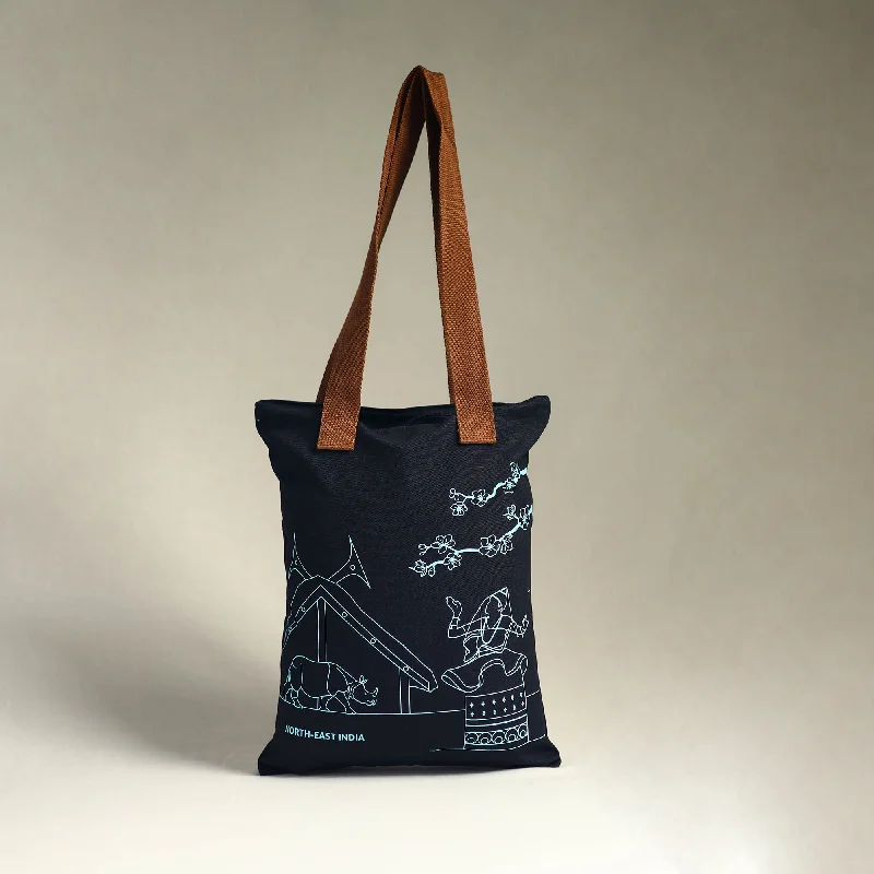 Trendy And Discounted Designer Handbags Black - North-East India's Iconic Symbols Cotton Canvas Tote Bag