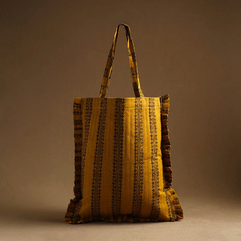 Stylish Bags For Fashion Bloggers With Promotions Yellow - Handcrafted Cotton Frill Jhola Bag 17