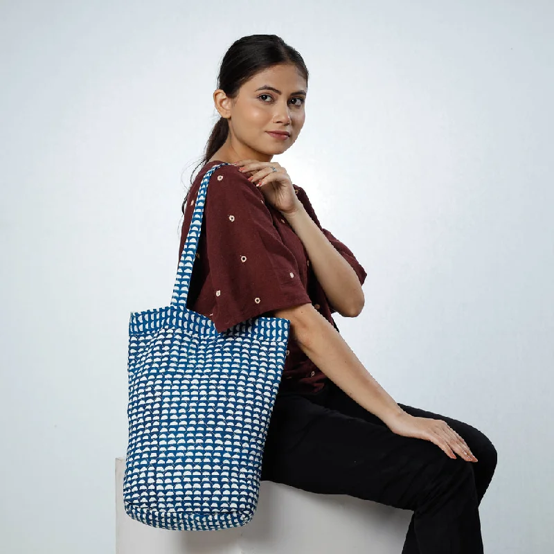 Urban Bags For City Life And Streetwear Fashion Blue - Handcrafted Quilted Bagru Block Printed Shoulder Bag Urban Bags For City Life And Streetwear Fashion Blue - Handcrafted Quilted Bagru Block Printed Shoulder Bag