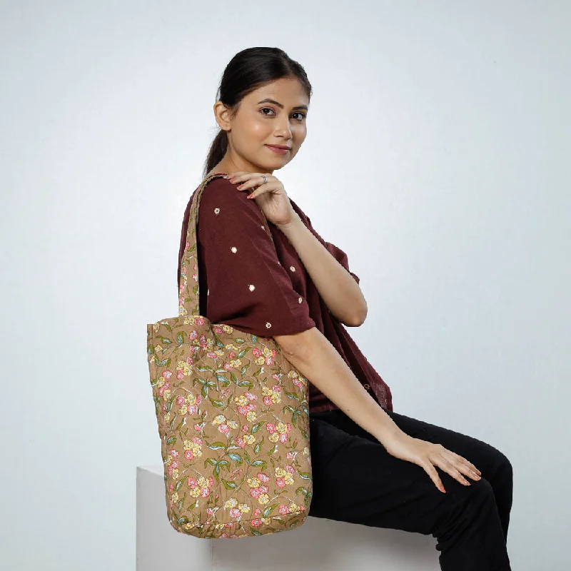 Affordable Bags Brown - Handcrafted Quilted Sanganeri Block Printed Shoulder Bag