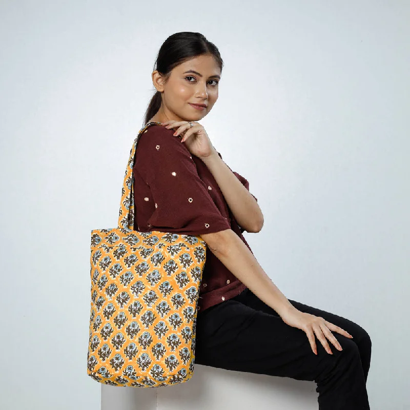 Trendy Bags Yellow - Handcrafted Quilted Sanganeri Block Printed Shoulder Bag