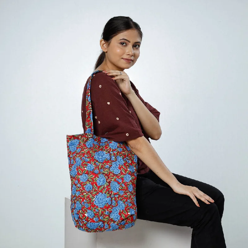 Black Friday Deals On Stylish Handbags Red - Handcrafted Quilted Sanganeri Block Printed Shoulder Bag