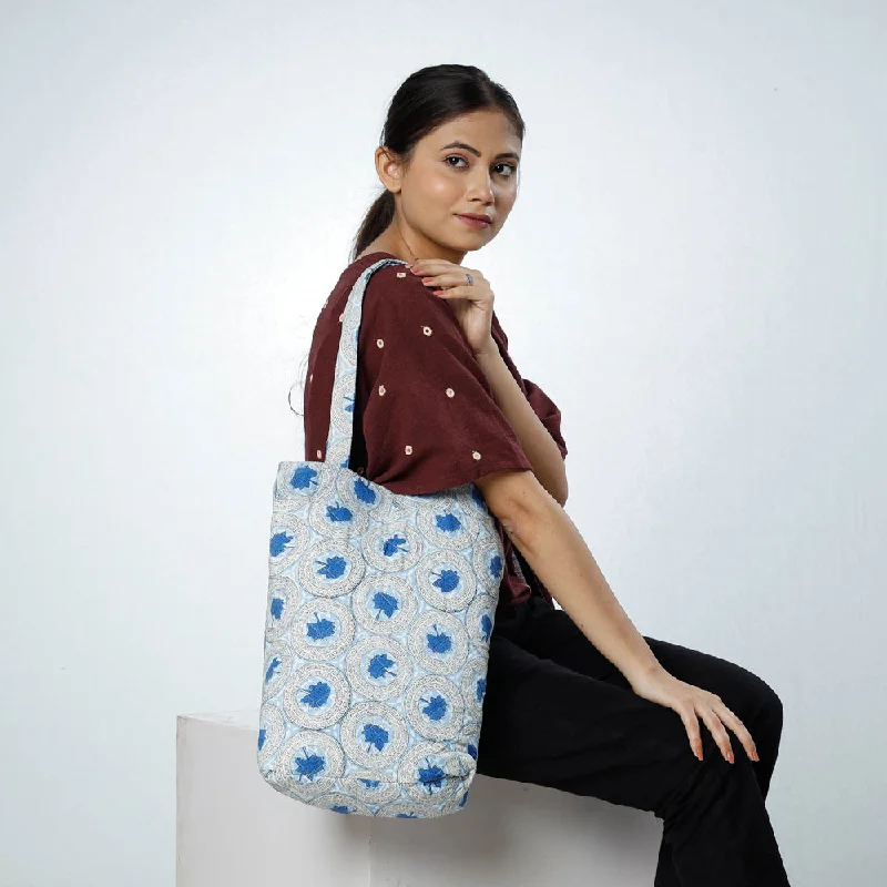 Trendy And Discounted Designer Handbags Grey - Handcrafted Quilted Sanganeri Block Printed Shoulder Bag