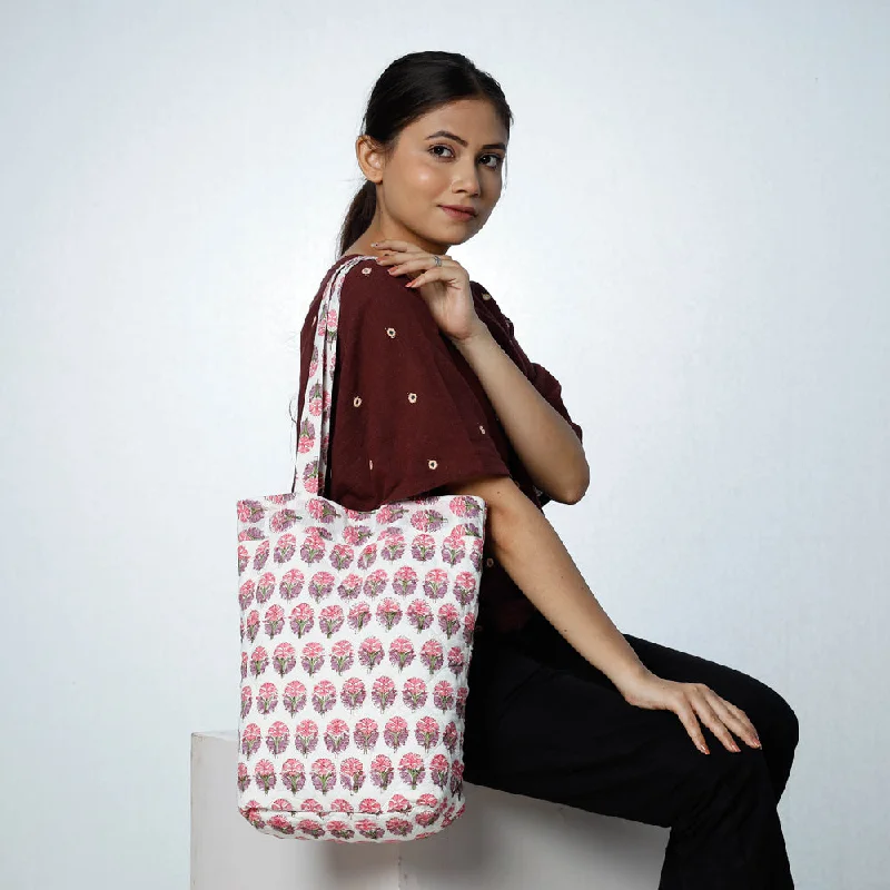 Cyber Monday Discounts On Bags White - Handcrafted Quilted Sanganeri Block Printed Shoulder Bag
