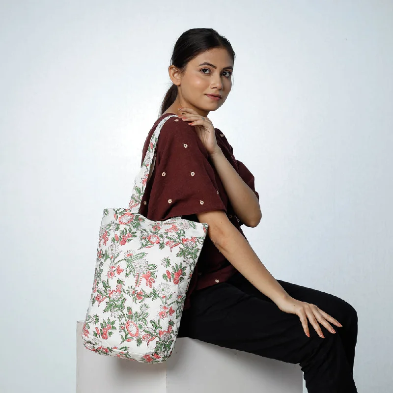 Flash Sale On Premium Bags White - Handcrafted Quilted Sanganeri Block Printed Shoulder Bag