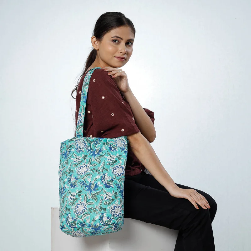 Edgy Bags For Bold And Daring Fashionistas Green - Handcrafted Quilted Sanganeri Block Printed Shoulder Bag Edgy Bags For Bold And Daring Fashionistas Green - Handcrafted Quilted Sanganeri Block Printed Shoulder Bag