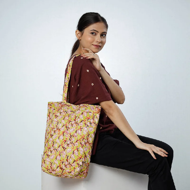 Discounted Designer Bags For Clearance Sale Green - Handcrafted Quilted Sanganeri Block Printed Shoulder Bag