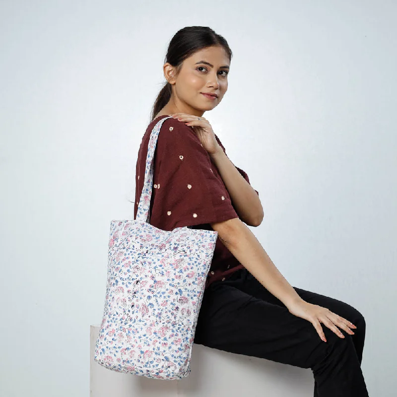 Festival Bags For Concerts And Events White - Handcrafted Quilted Sanganeri Block Printed Shoulder Bag