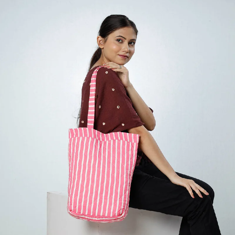 Glamorous Bags For Evening Events And Parties Pink - Handcrafted Quilted Sanganeri Block Printed Shoulder Bag