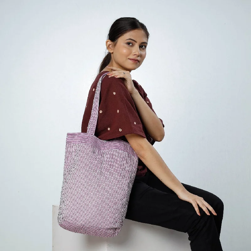 Luxury Bags For Working Professionals Purple - Handcrafted Quilted Bagru Block Printed Shoulder Bag
