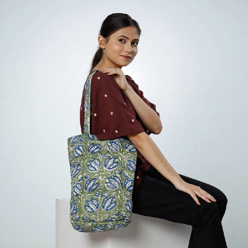 Bags With Discounts Green - Handcrafted Quilted Sanganeri Block Printed Shoulder Bag