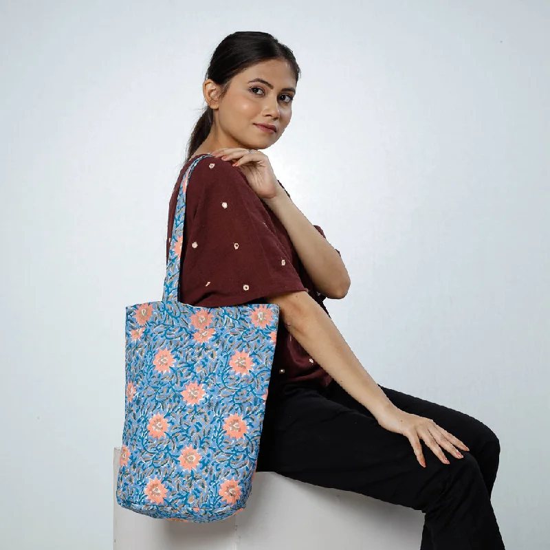 Trendy Bags For Teenage Girls Blue - Handcrafted Quilted Sanganeri Block Printed Shoulder Bag
