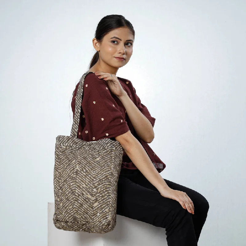 Chic And Clearance-Priced Tote Bags Brown - Handcrafted Quilted Bagru Block Printed Shoulder Bag