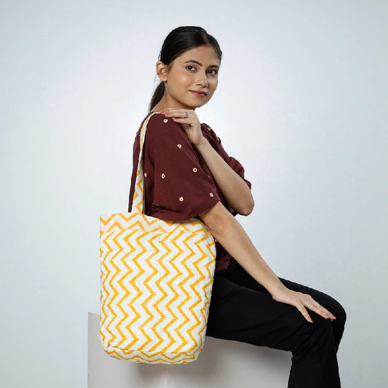Vintage-Inspired Yellow - Handcrafted Quilted Sanganeri Block Printed Shoulder Bag