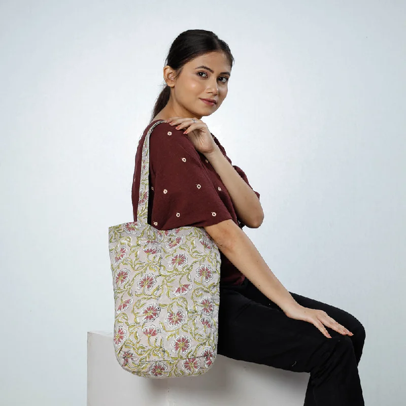 Stylish Bags For Fashion Bloggers Grey - Handcrafted Quilted Sanganeri Block Printed Shoulder Bag