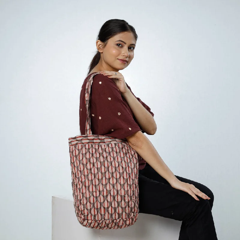 Luxury Bags Brown - Handcrafted Quilted Bagru Block Printed Shoulder Bag