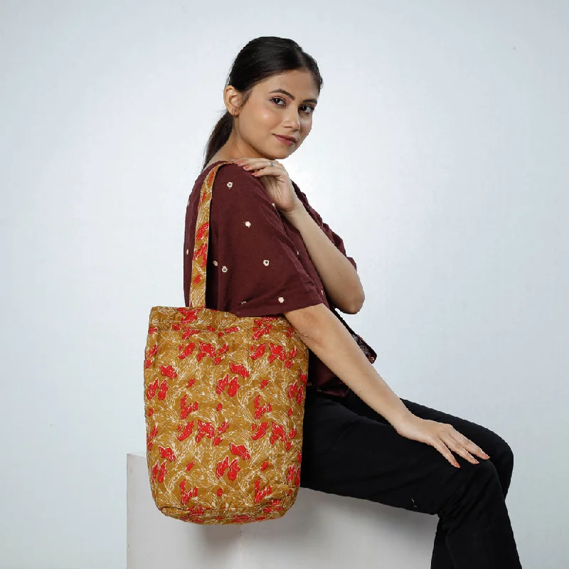 Luxury Bags On Sale Brown - Handcrafted Quilted Sanganeri Block Printed Shoulder Bag
