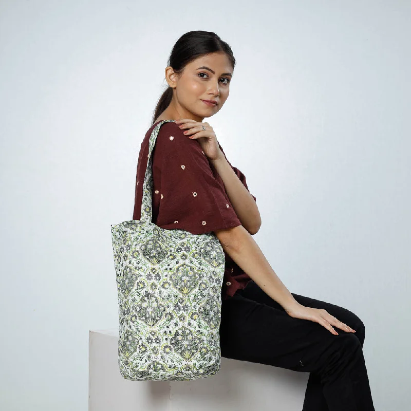Bags For Urban And Trendy Looks Green - Handcrafted Quilted Sanganeri Block Printed Shoulder Bag