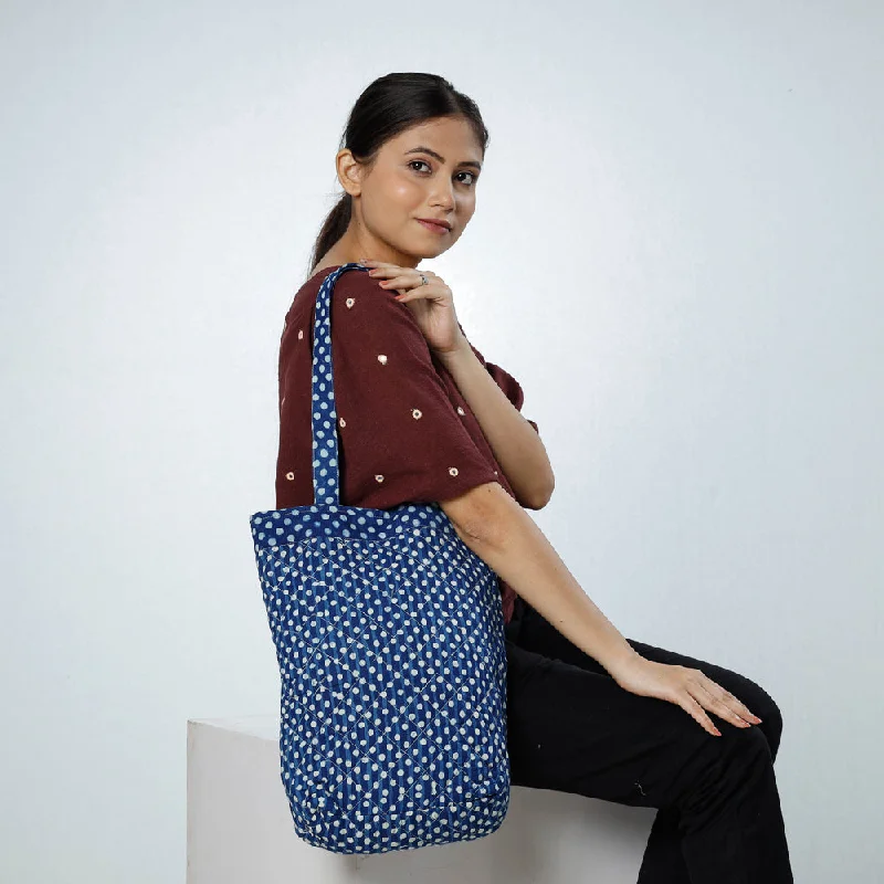 Vintage Bags For Retro And Classic Fashion Lovers Blue - Handcrafted Quilted Bagru Block Printed Shoulder Bag