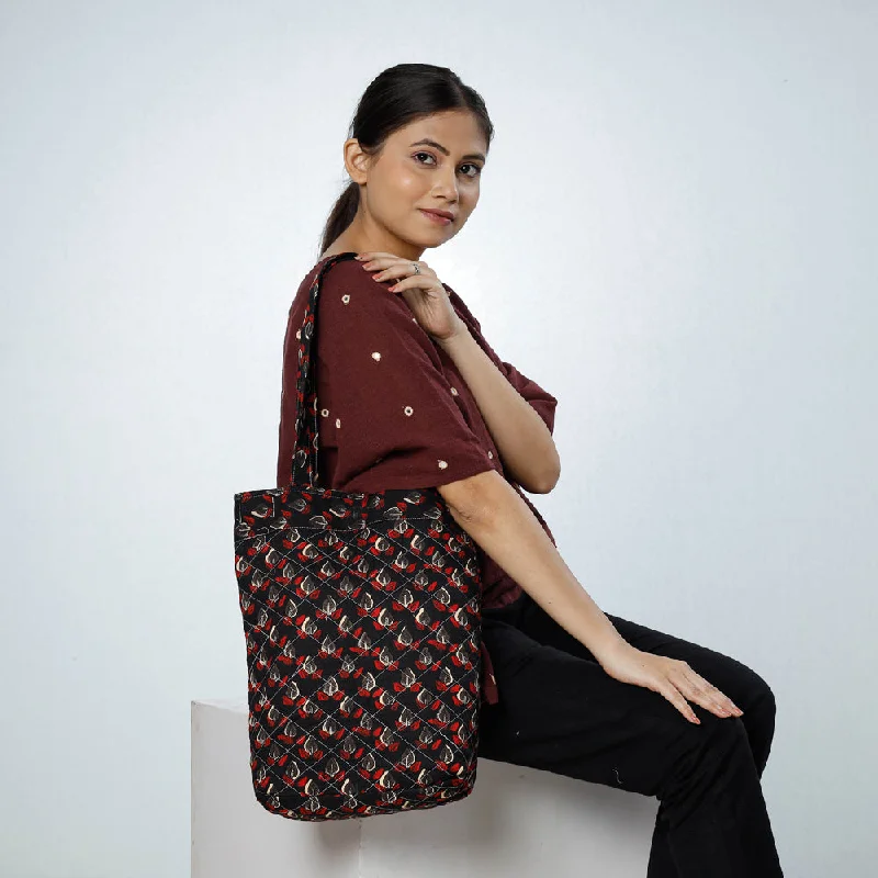 Luxury Bags For Working Professionals Multicolor - Handcrafted Quilted Sanganeri Block Printed Shoulder Bag
