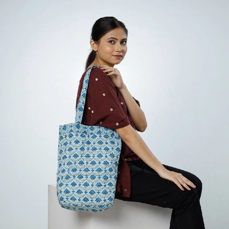 Elegant New Year Party Bags With Flash Sales Blue - Handcrafted Quilted Sanganeri Block Printed Shoulder Bag