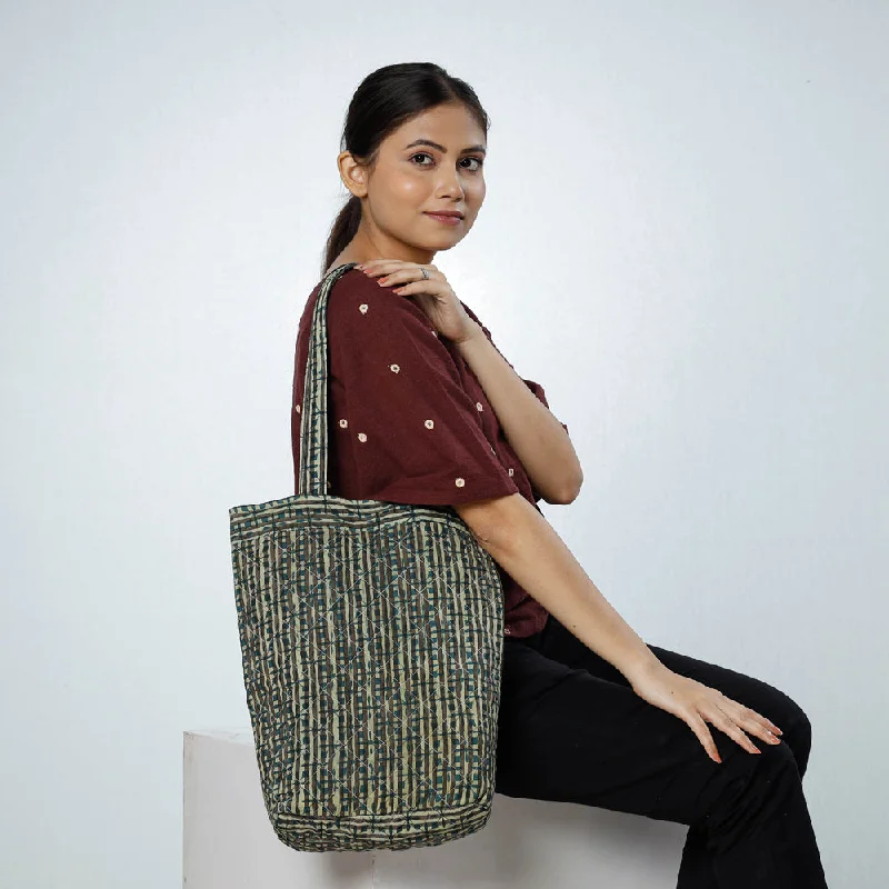Trendy Bags For Sales Green - Handcrafted Quilted Bagru Block Printed Shoulder Bag