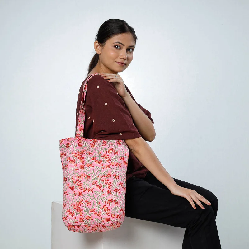 Odor-Resistant And Budget Bags Pink - Handcrafted Quilted Sanganeri Block Printed Shoulder Bag
