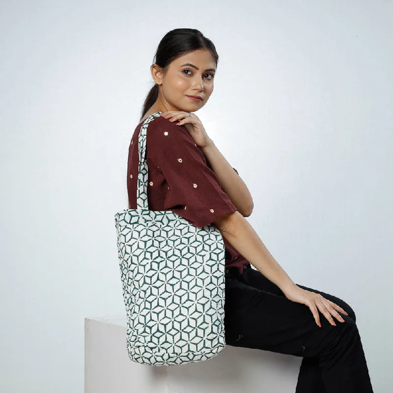 Active Lifestyles White - Handcrafted Quilted Sanganeri Block Printed Shoulder Bag