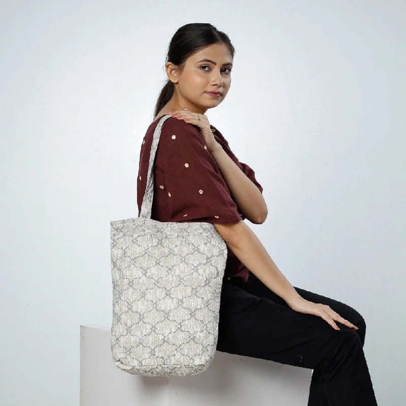 Black Friday Deals On Stylish Handbags Grey - Handcrafted Quilted Sanganeri Block Printed Shoulder Bag