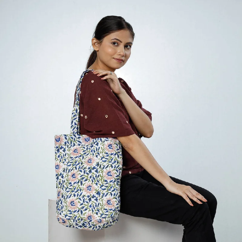 Stylish Bag For Women Blue - Handcrafted Quilted Sanganeri Block Printed Shoulder Bag