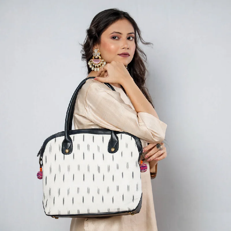 Urban Bags For City Life And Streetwear Fashion White - Handcrafted Woven Ikat Cotton Shoulder Bag